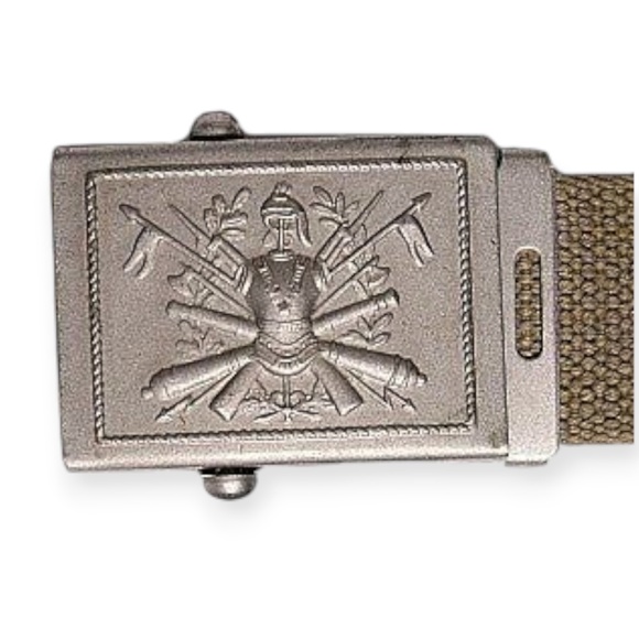 Vintage 1960s-70s Italian Army Khaki 2 in. Belt with Buckle, Men's 32-36 in. - Picture 3 of 4